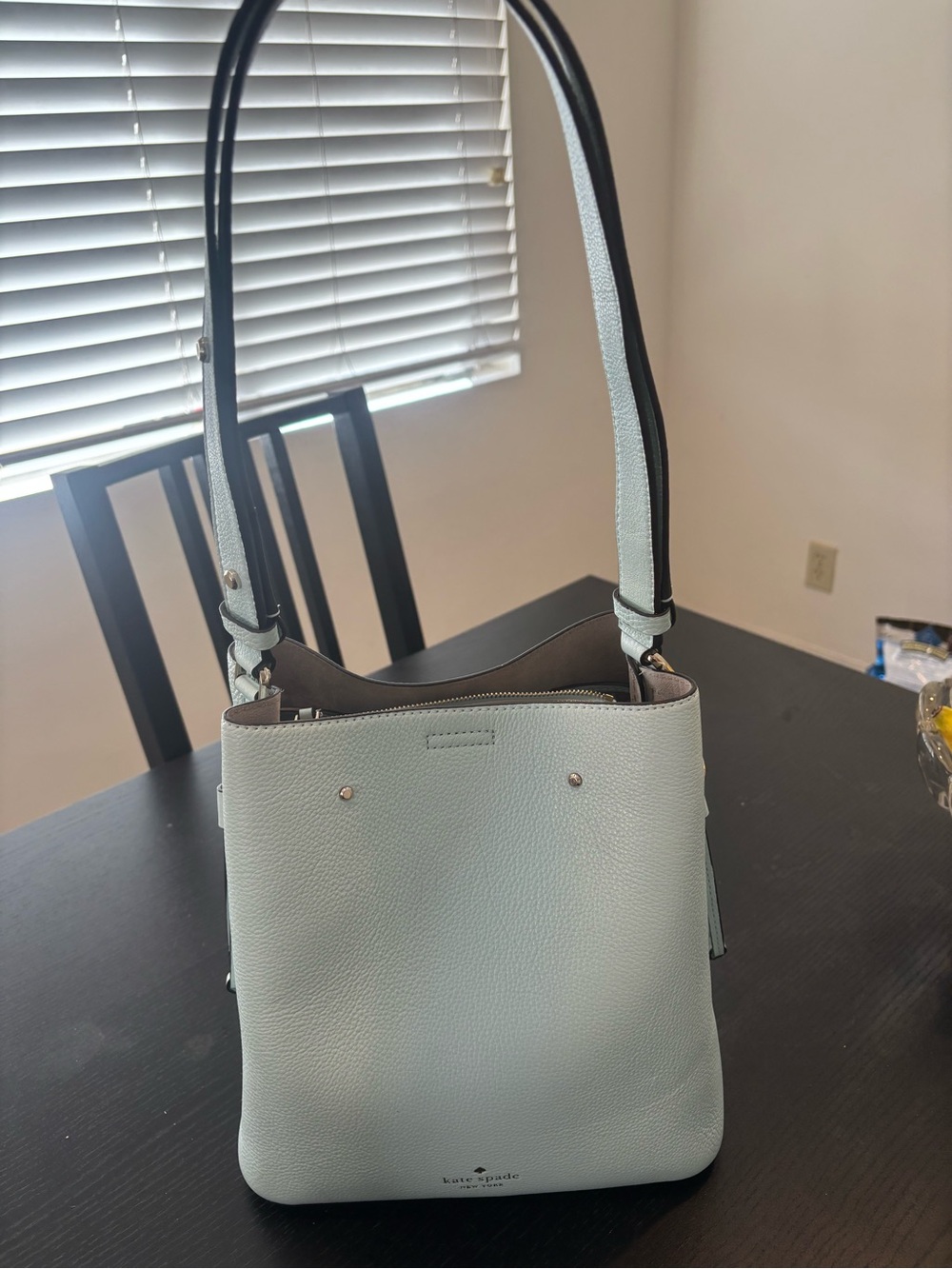 Kate Spade Leather Bucket Crossbody Bag in Light Blue with Rooster charm - Picture 5 of 9